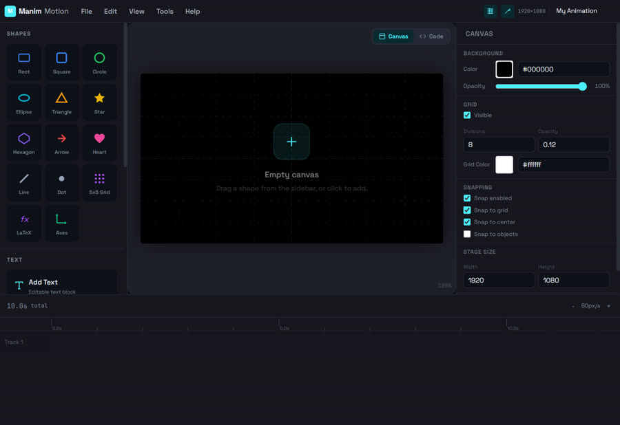 Manim Motion Editor interface